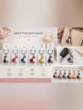 Mint Fox Keychain - Mint, Pink, Blue, Red, Yellow, Purple, Brown